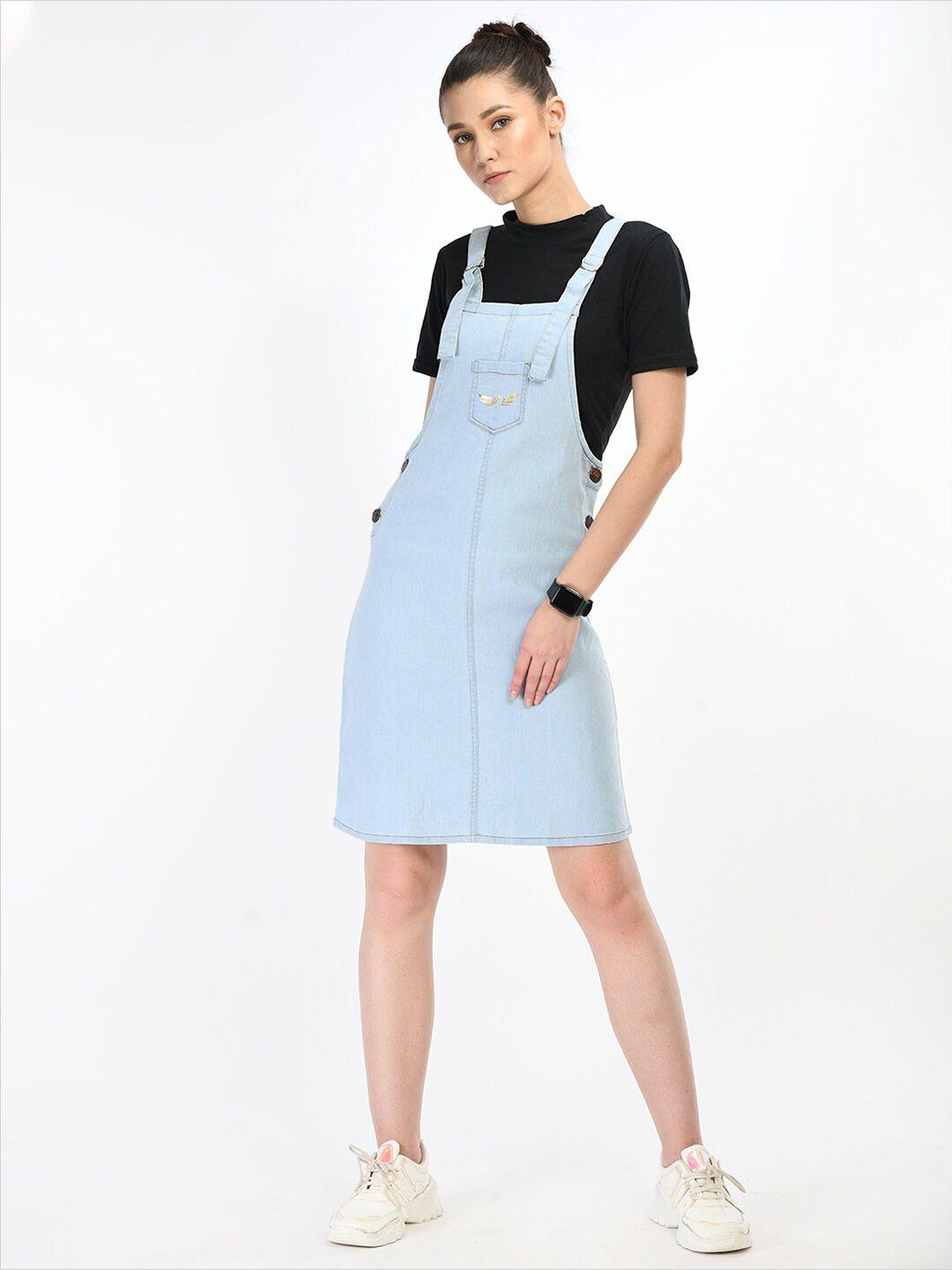 chrome & coral denim pinafore dress