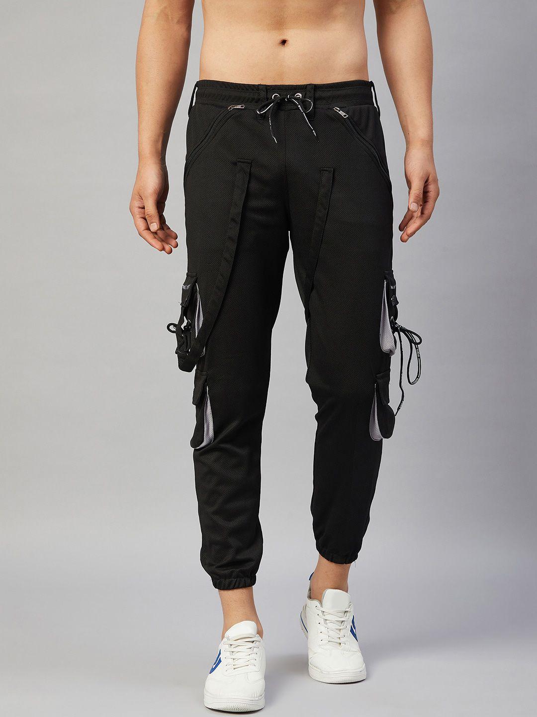 chrome & coral men black original wrinkle free joggers trousers