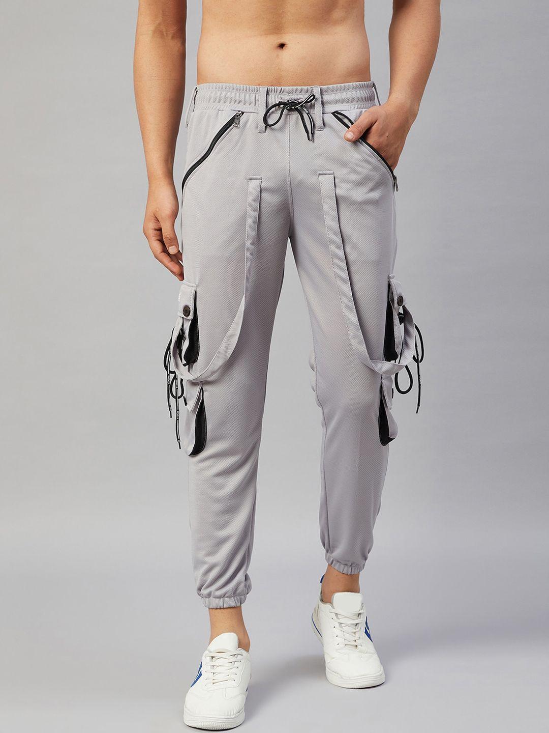 chrome & coral men grey original wrinkle free joggers trousers