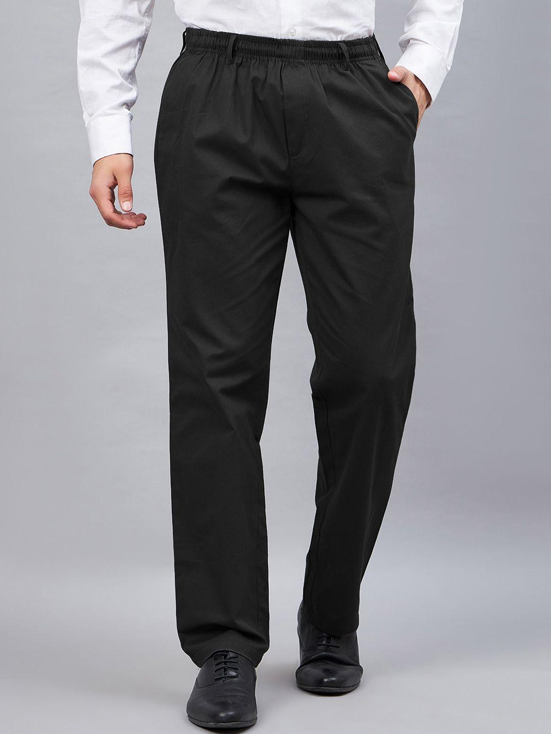 chrome & coral men relaxed regular fit easy wash pure cotton formal trousers