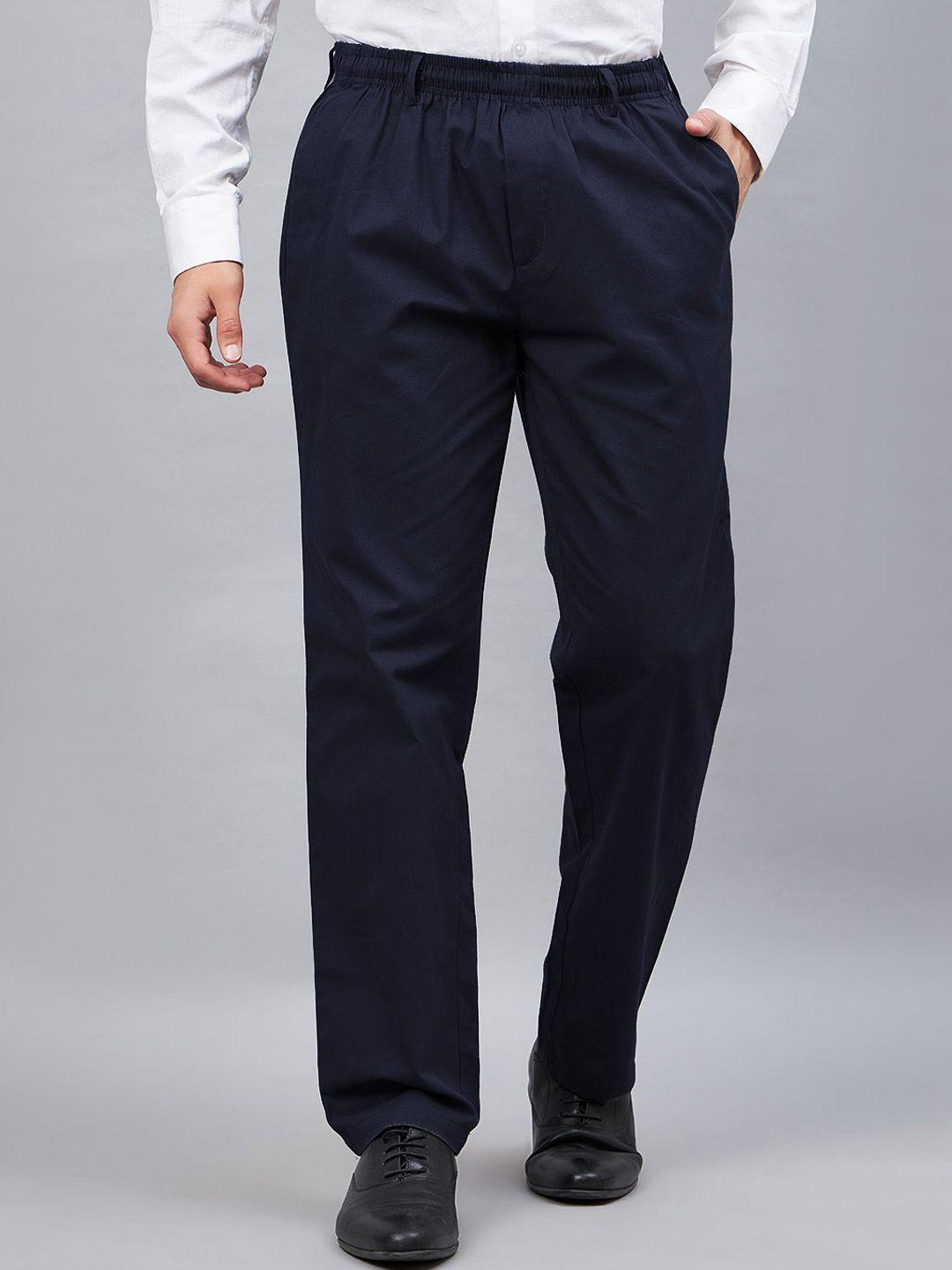 chrome & coral men relaxed regular fit easy wash pure cotton formal trousers