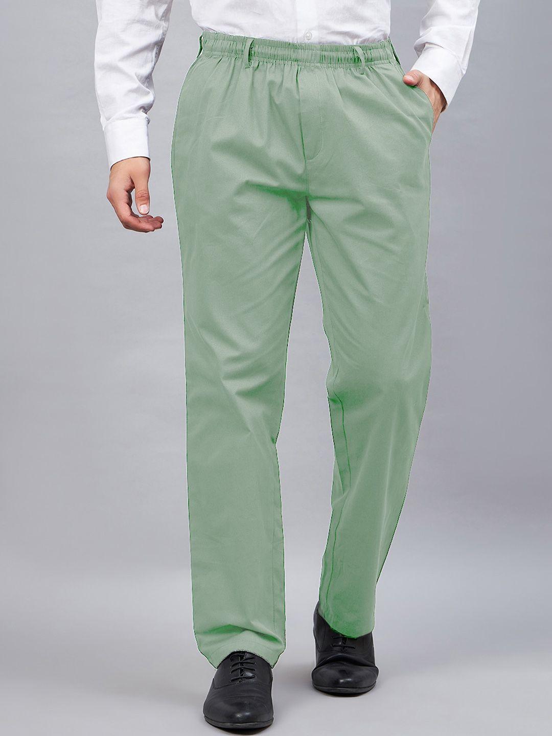 chrome & coral men relaxed regular fit easy wash pure cotton formal trousers