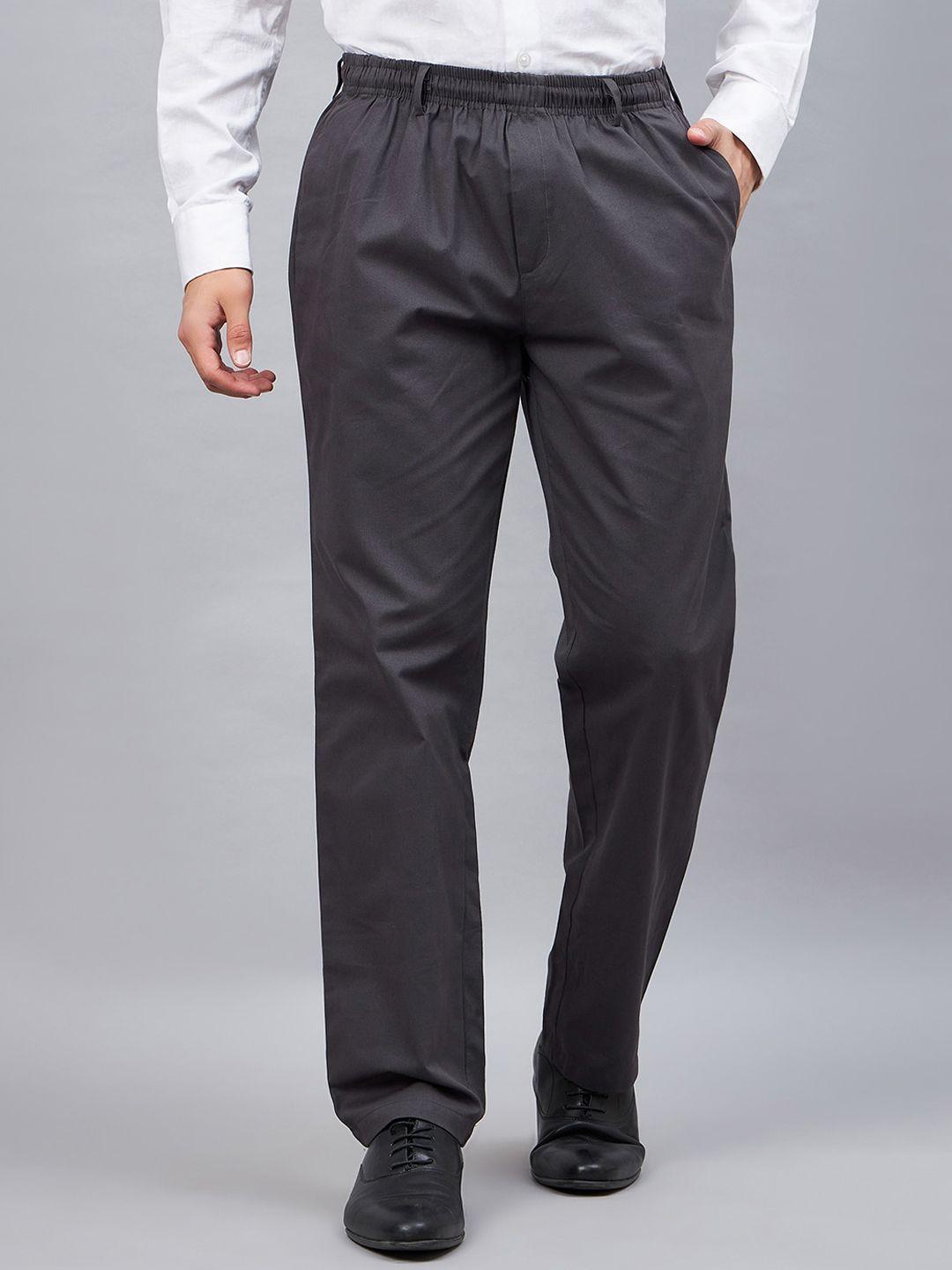 chrome & coral men relaxed regular fit easy wash pure cotton formal trousers