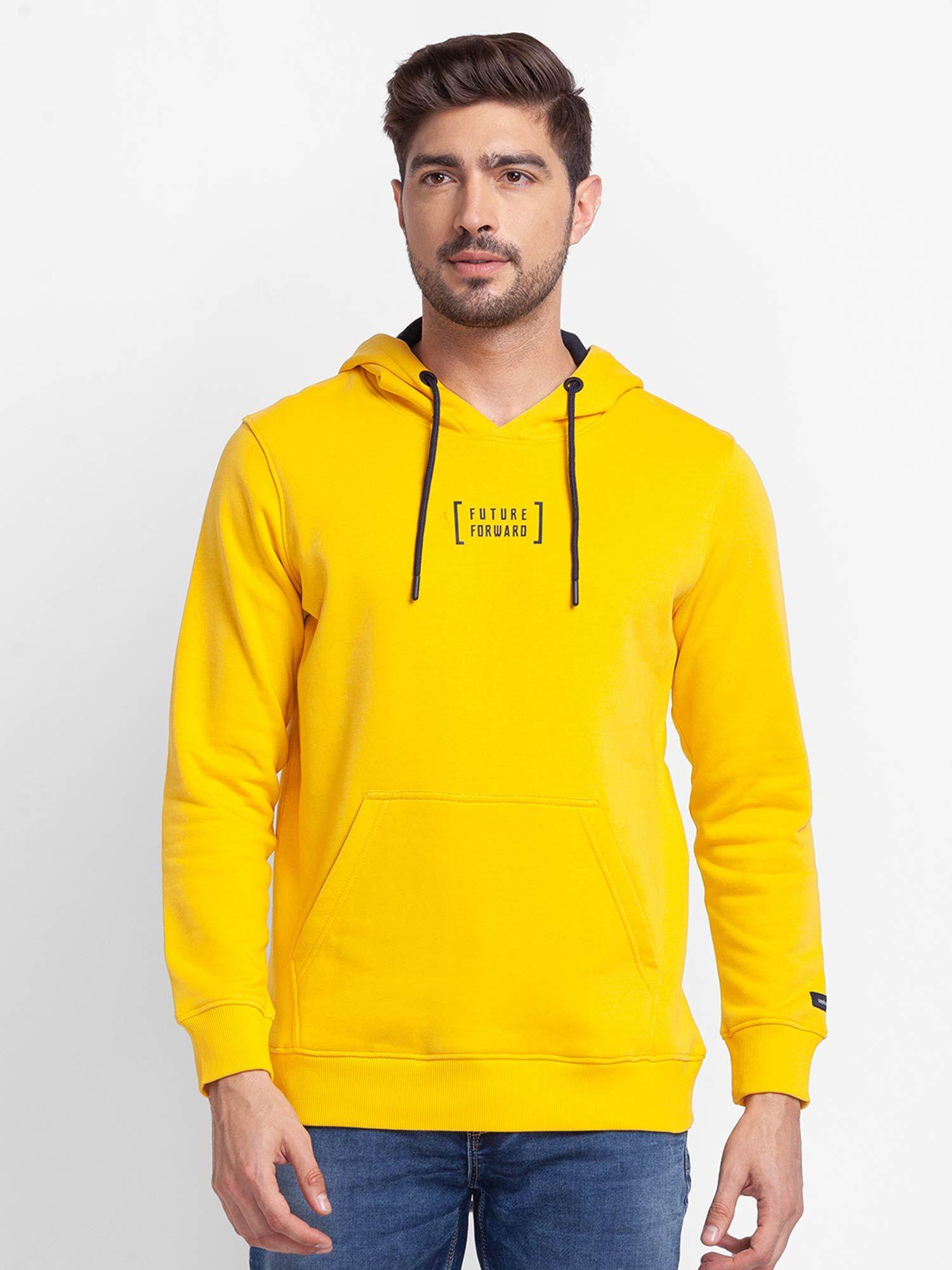 chrome yellow cotton full sleeve hooded sweatshirt for men