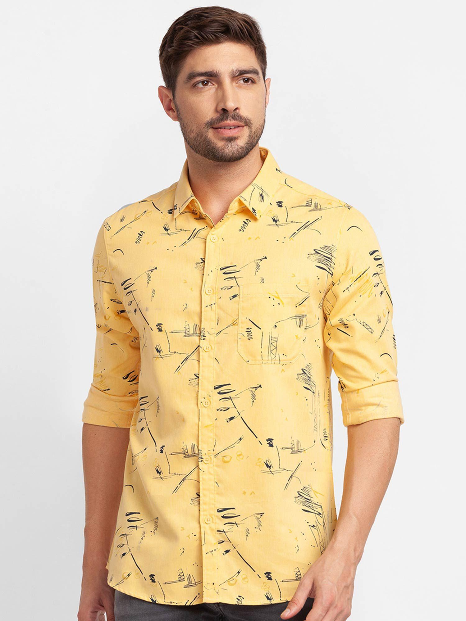 chrome yellow cotton full sleeve printed shirt for men