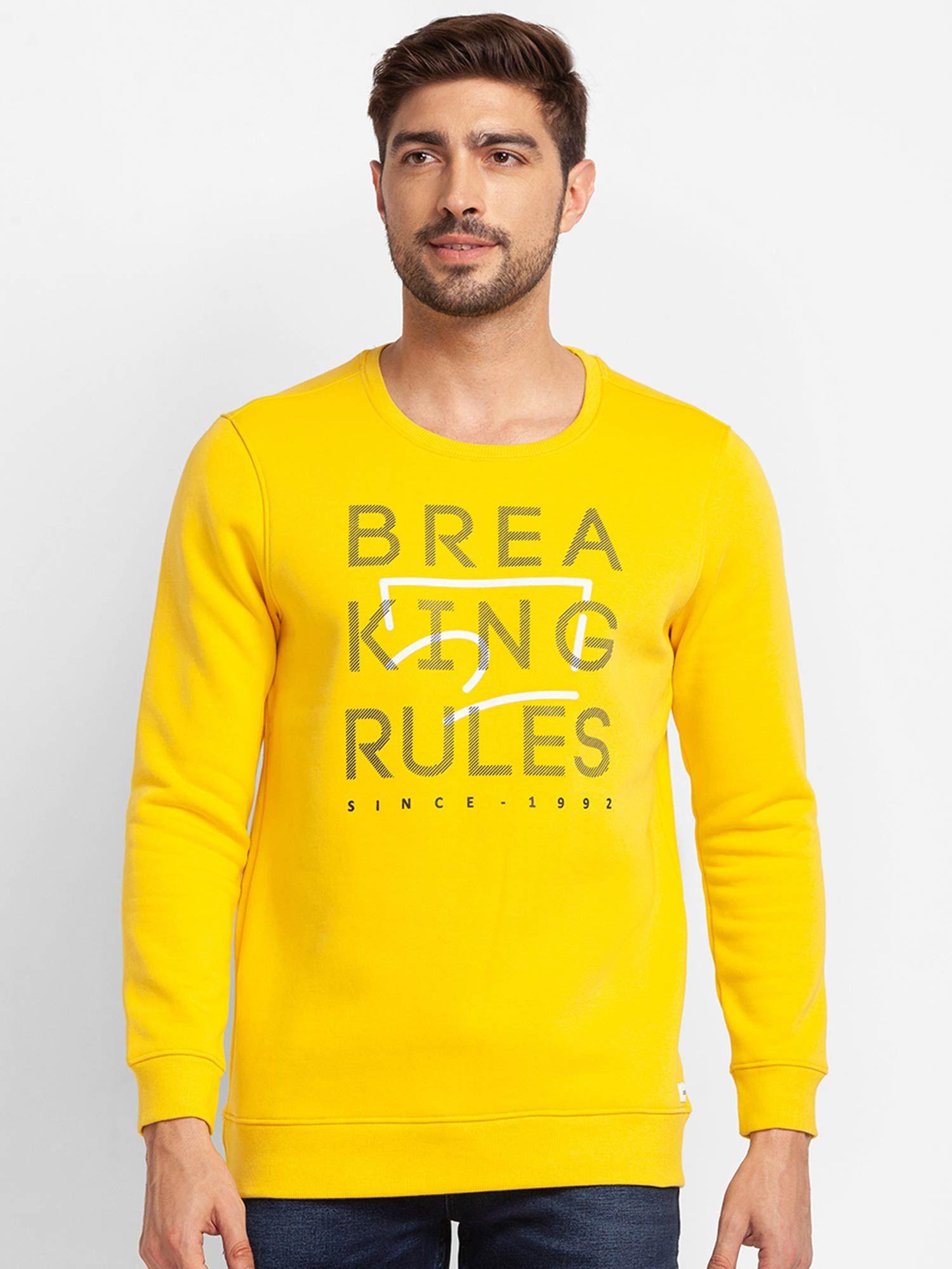 chrome yellow cotton full sleeve round neck sweatshirt for men