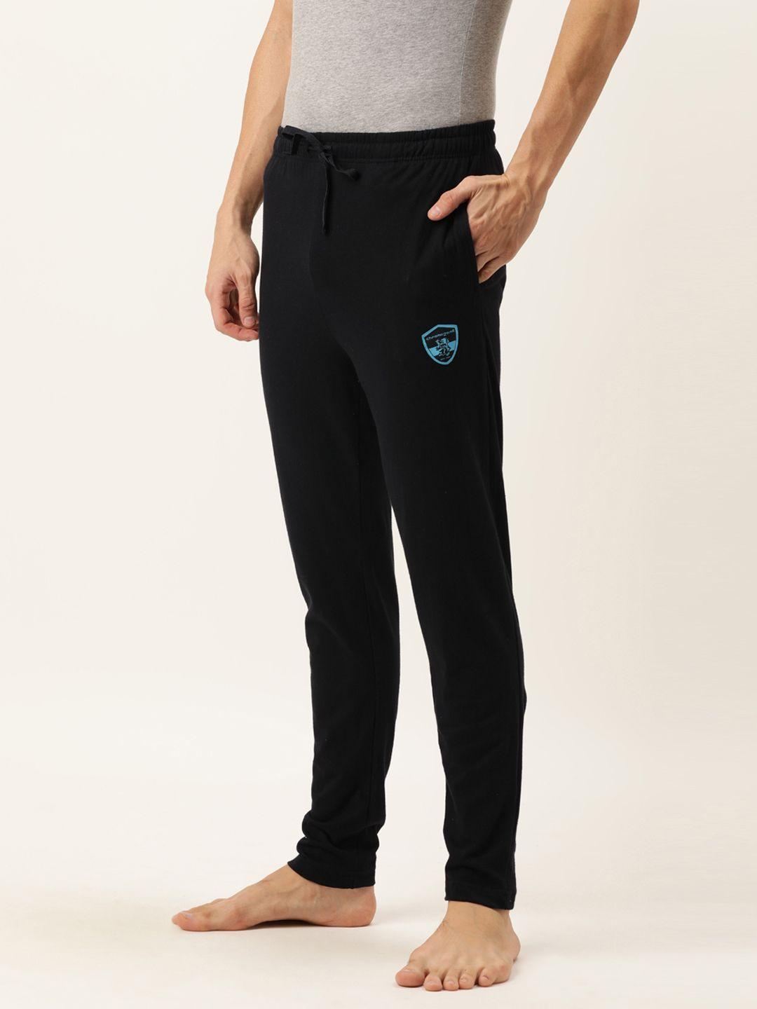 chromozome men black solid pure cotton lounge pants