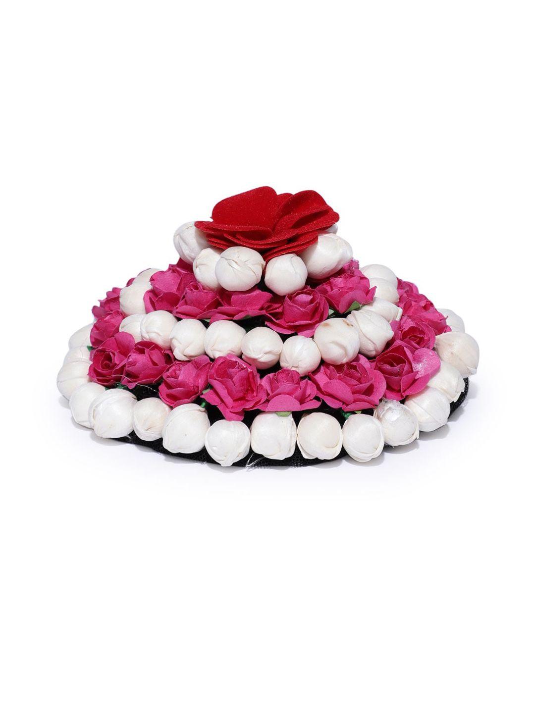 chronex artificial red & white rose flowers bridal bun juda maker flower