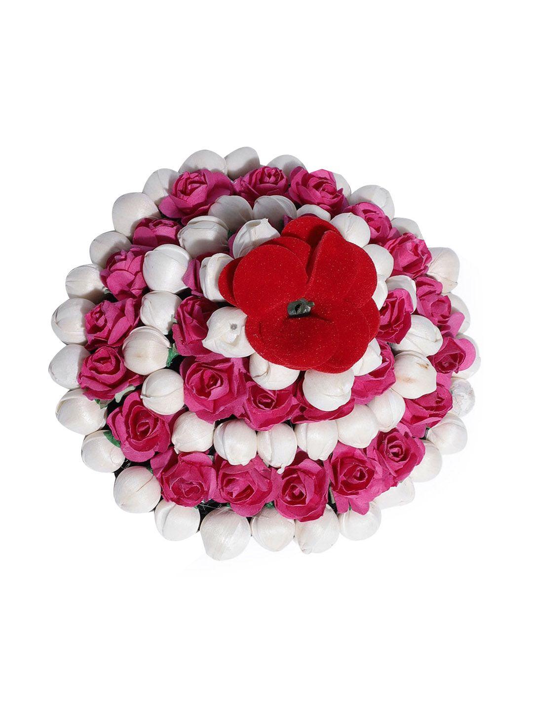 chronex artificial pink & white rose flowers bridal bun juda maker flower