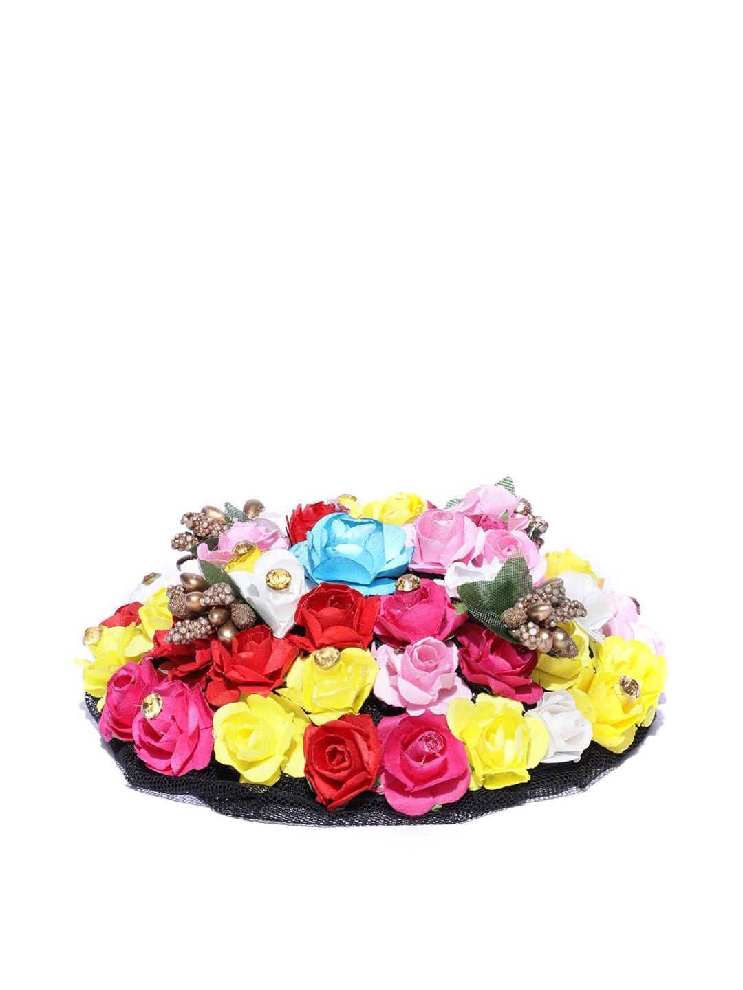 chronex artificial yellow & red design rose flowers bridal bun juda maker