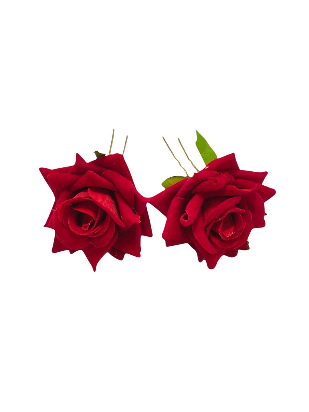 chronex set of 2 bride rose floral pin, handmade u-shaped elegant red rose juda pin