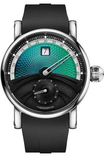 chronoswiss delphis turquoise dial automatic watch with rubber strap for men - ch-1423.1-bktu