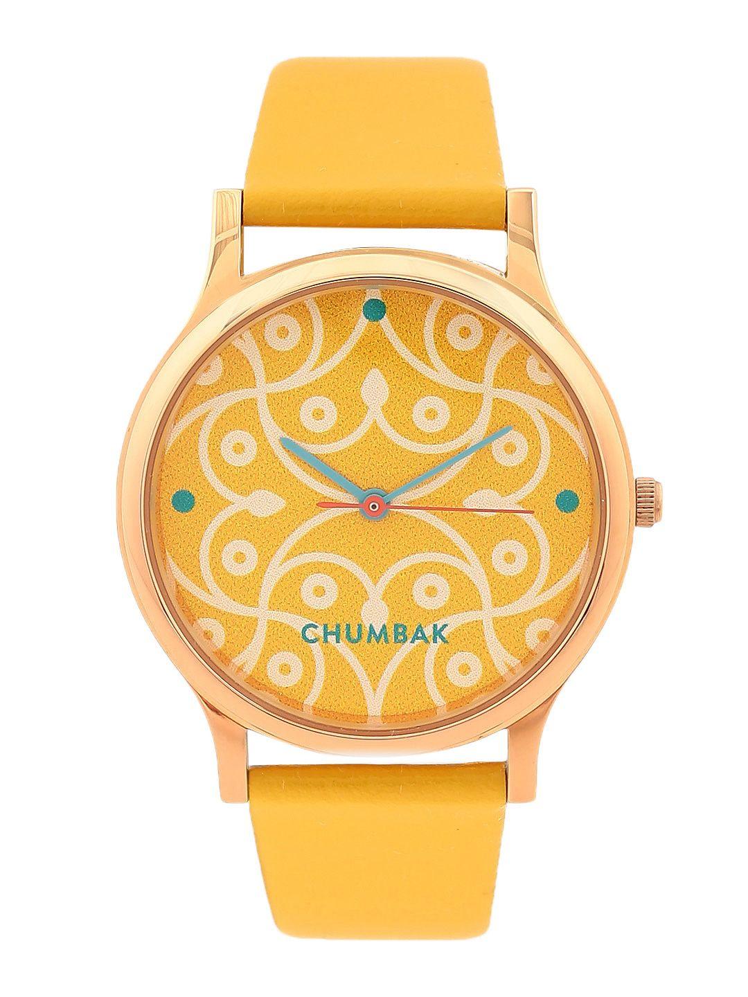 chumbak women yellow pixel blossom analogue watch 8907605085598