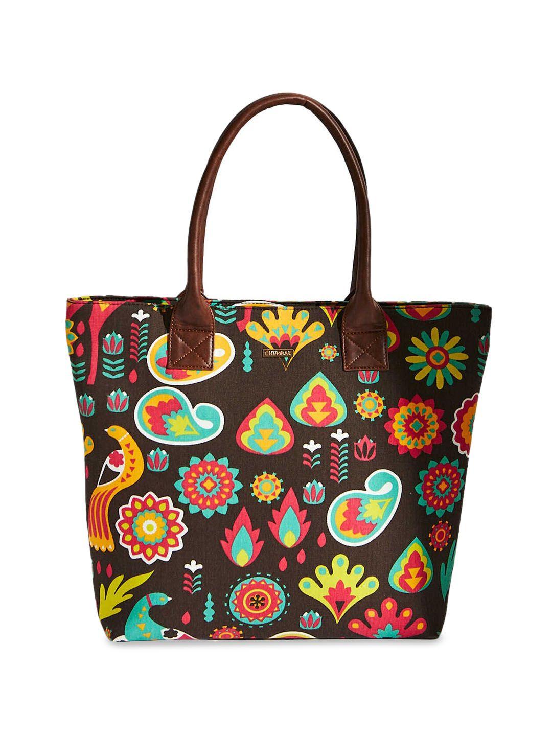 chumbak brown floral printed shopper tote bag