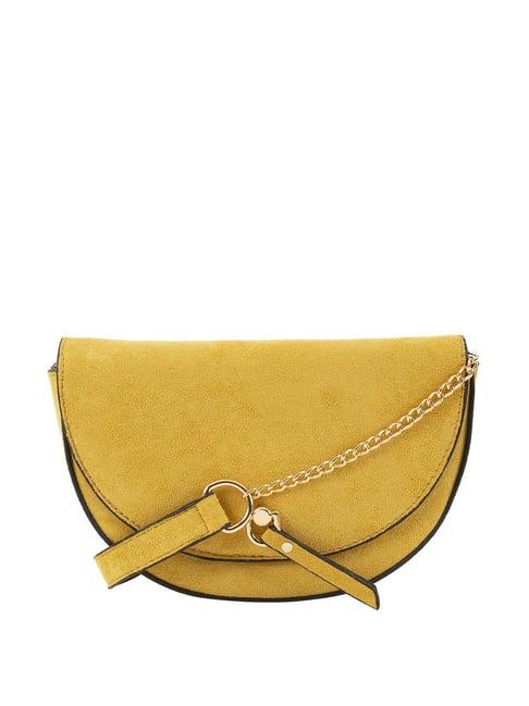 chumbak half moon yellow textured medium sling handbag