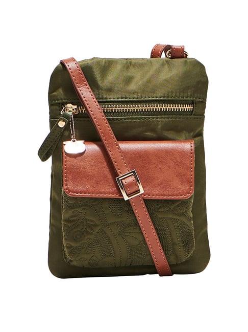 chumbak jungle folk olive green textured medium sling bag
