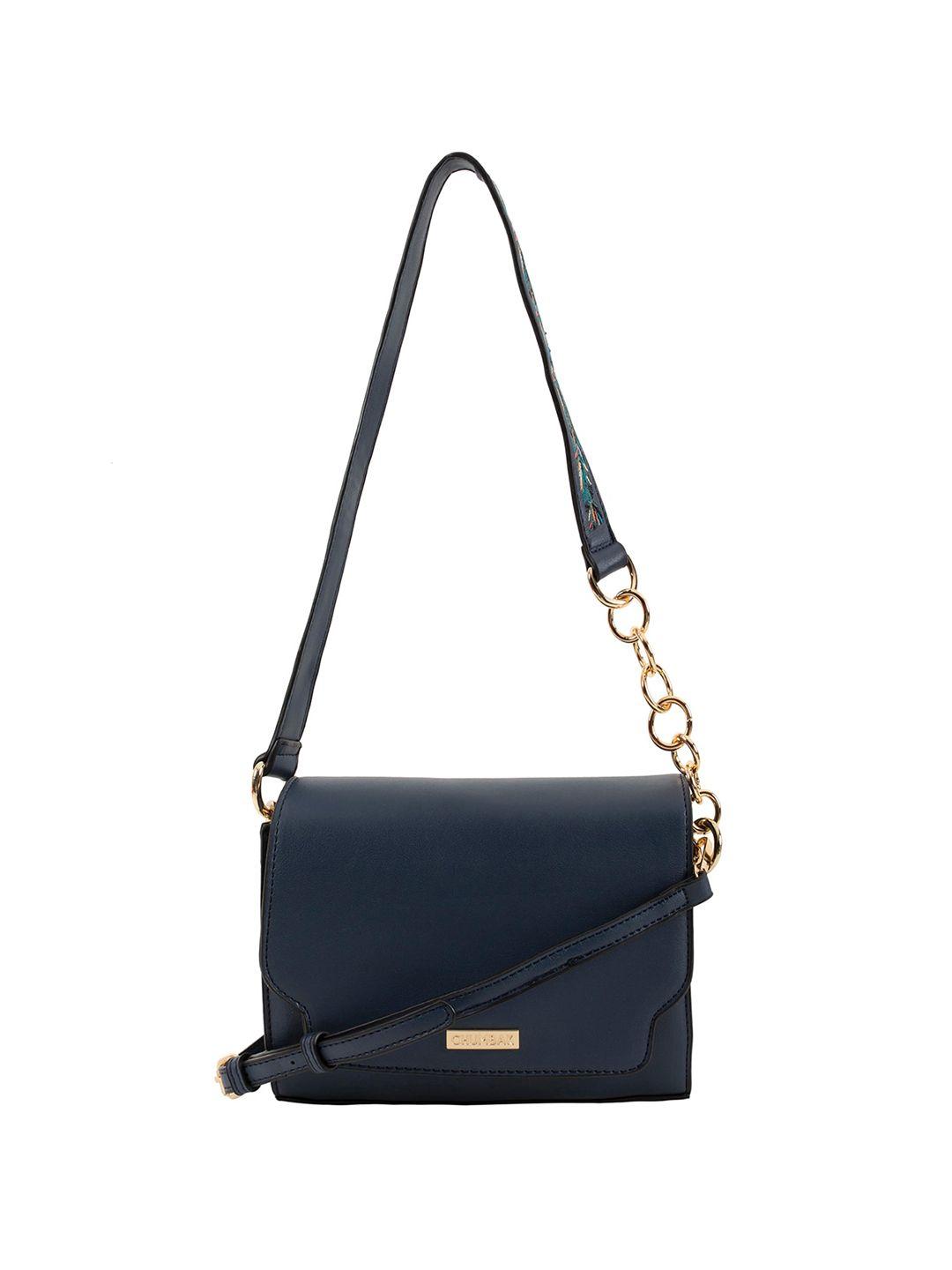 chumbak navy blue solid sling bag