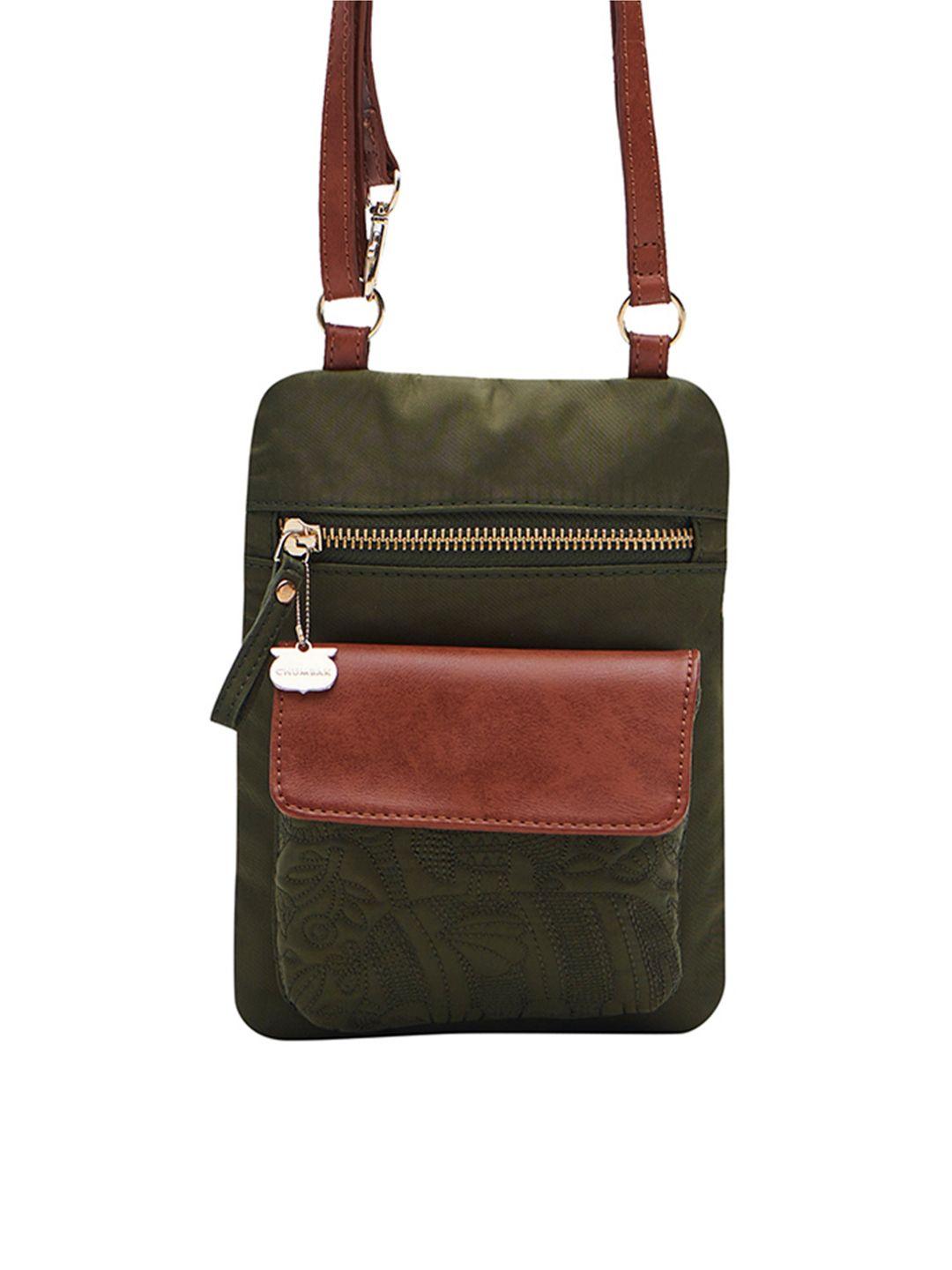 chumbak olive green colourblocked pu bowling satchel