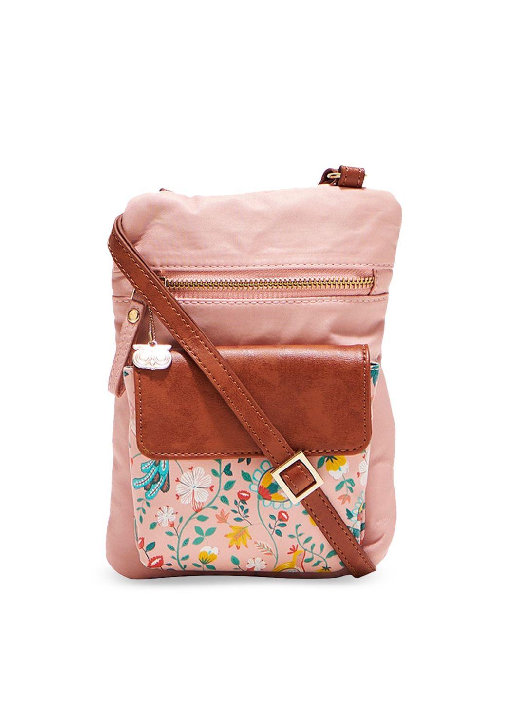 chumbak pink floral printed structured sling bag