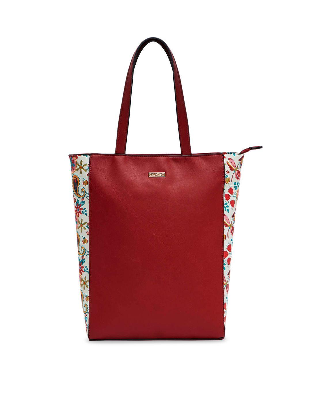 chumbak red ethnic motifs printed pu shopper tote bag