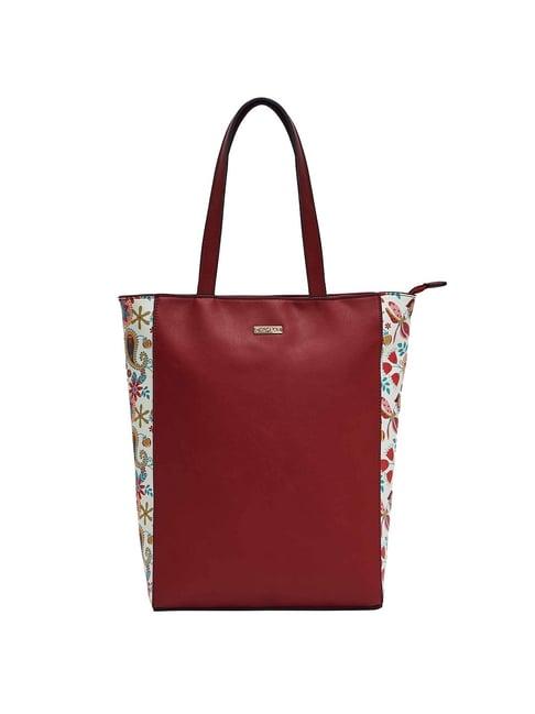 chumbak red printed medium tote handbag