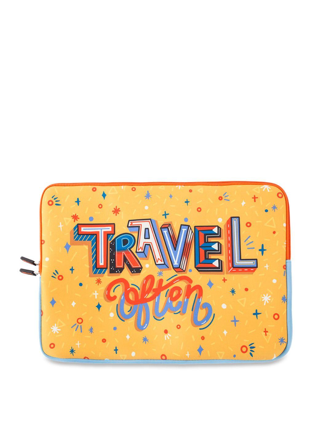 chumbak unisex blue & yellow printed laptop sleeve