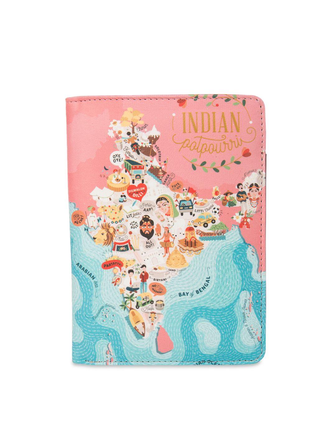 chumbak unisex pink & blue printed passport holder