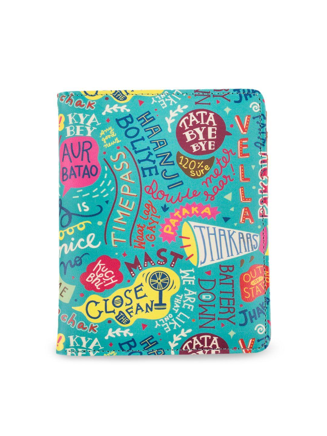 chumbak unisex teal green printed passport holder