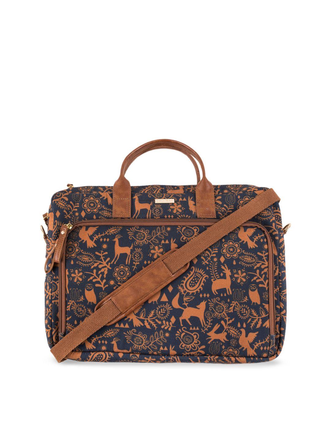 chumbak women blue & brown printed laptop bag