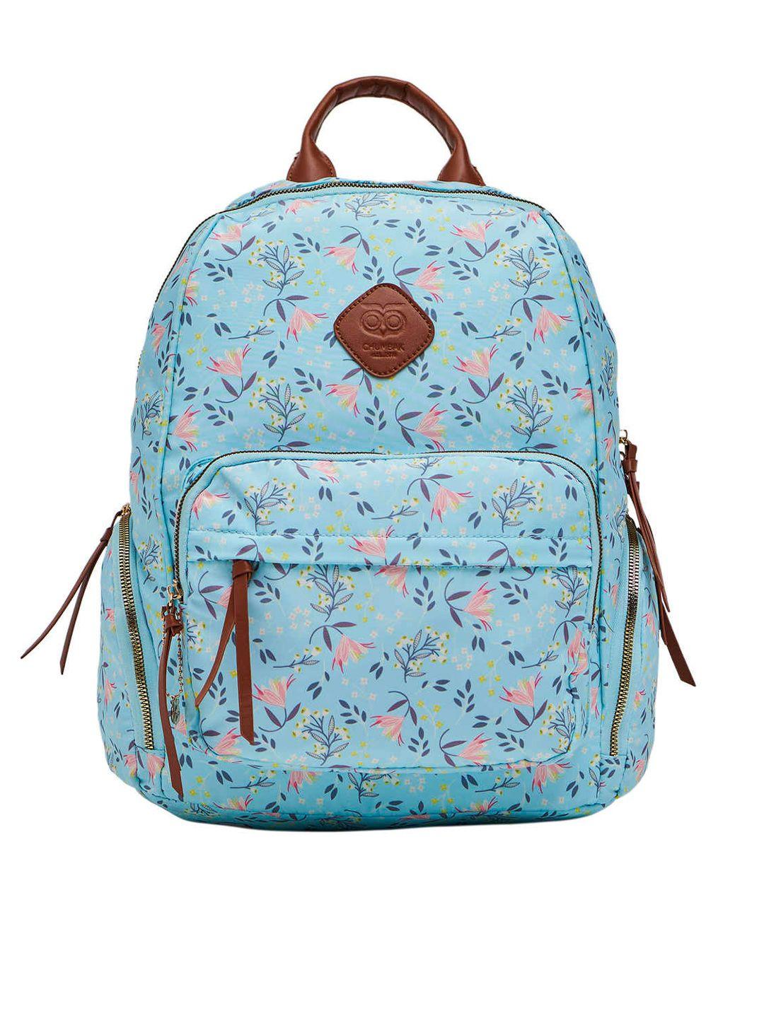 chumbak women blue & pink floral printed backpack