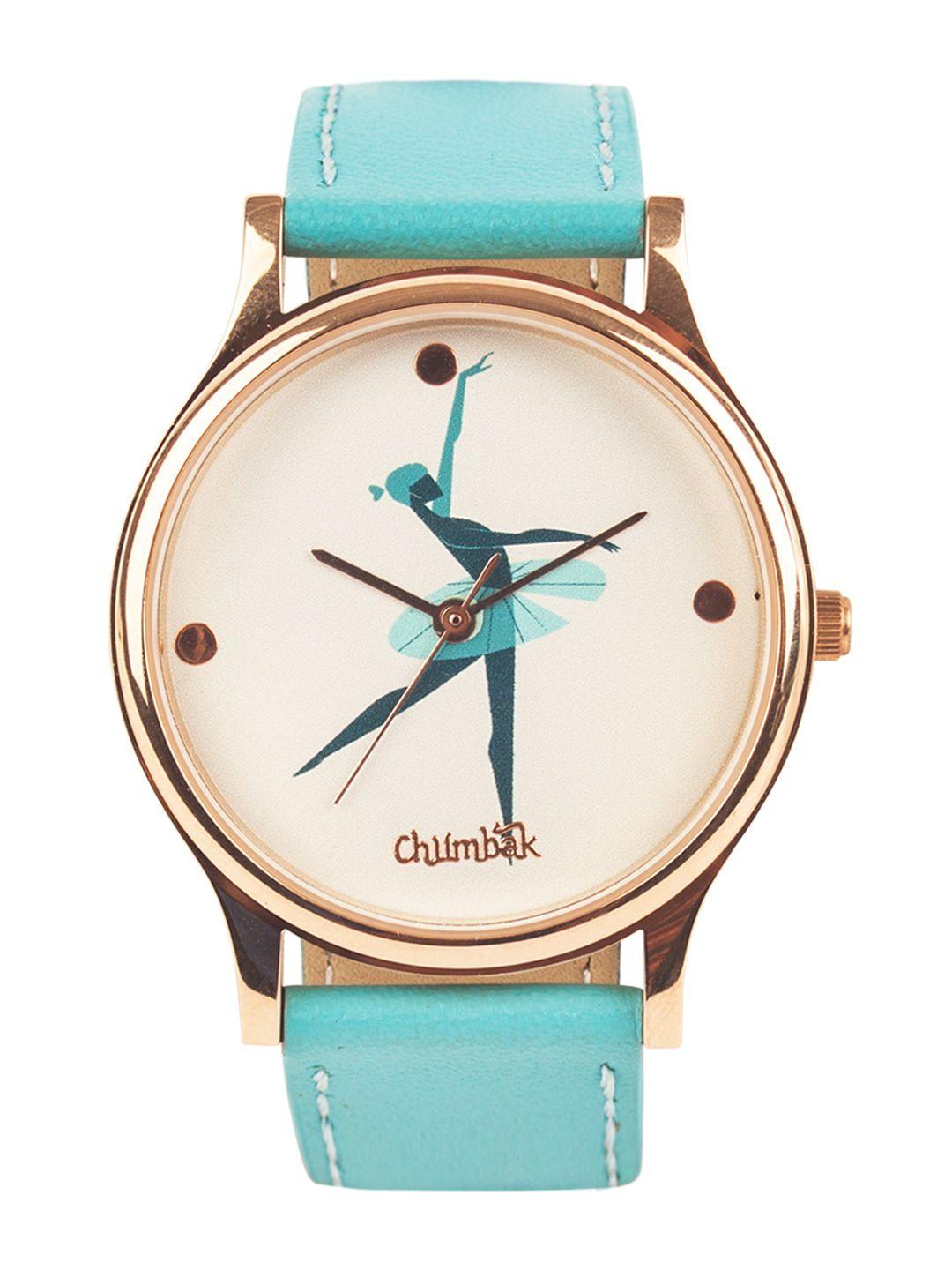 chumbak women blue & white analogue watch 8907605025068