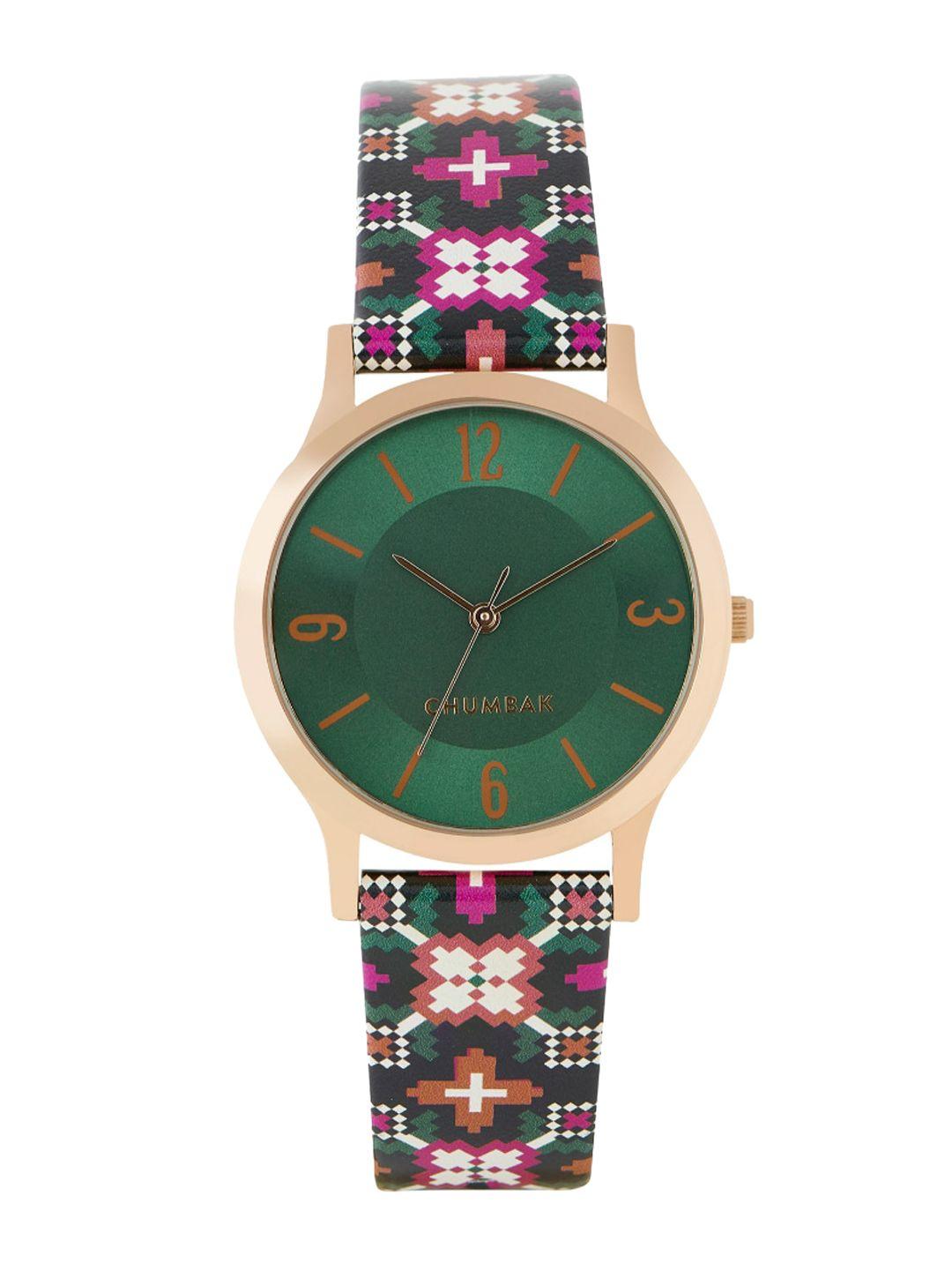 chumbak women brass dial & leather straps analogue watch 8907605119071