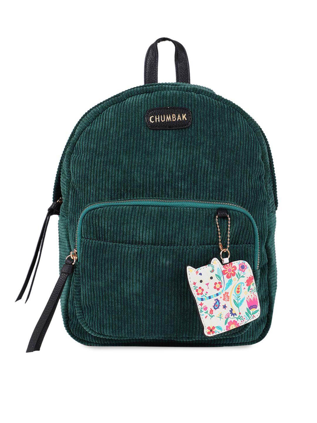 chumbak women green corduroy textured backpack