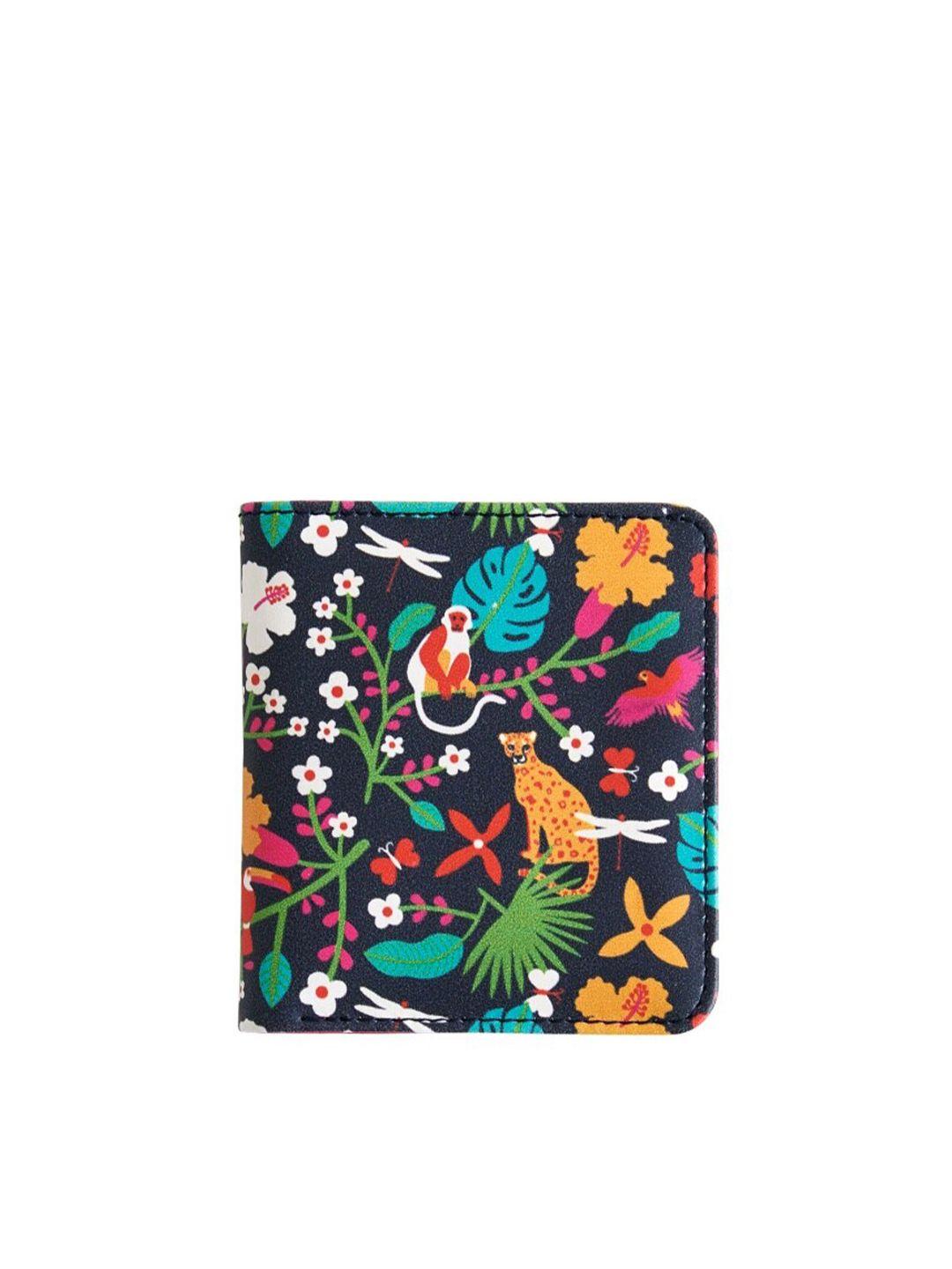 chumbak women navy blue & pink madagascar tales printed two fold wallet