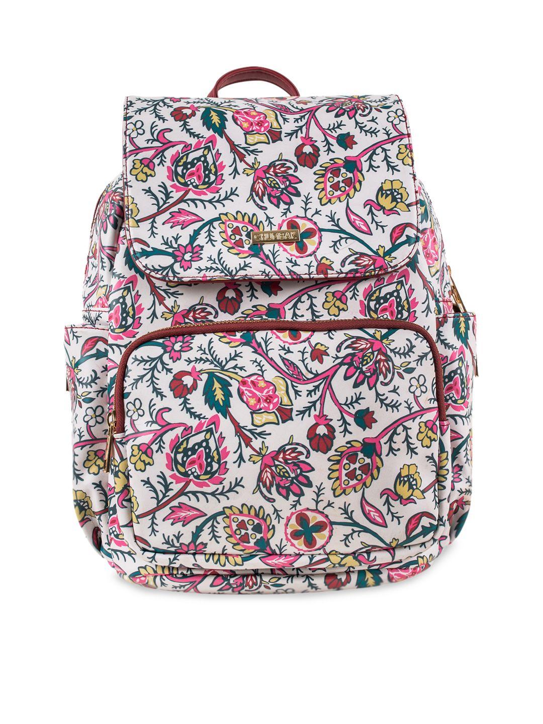 chumbak women white & pink printed backpack