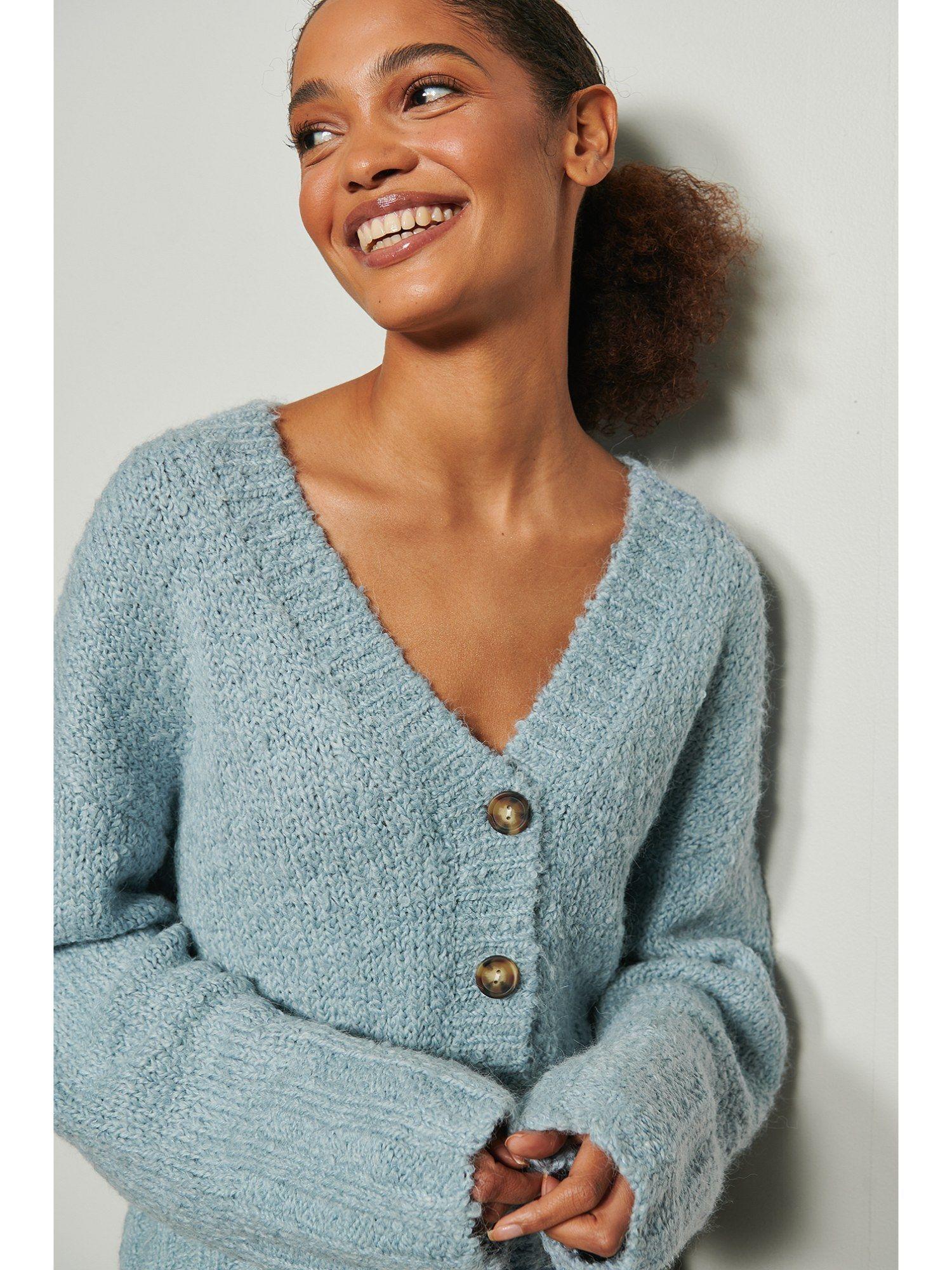 chunky knitted cropped cardigan dusty light blue