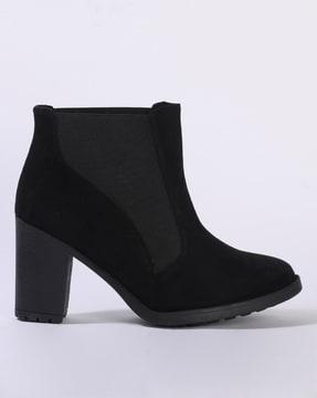 chunky-heeled boots with sheer panel