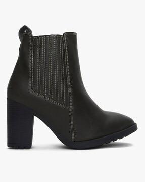 chunky-heeled slip-on boots