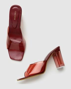 chunky heeled sandals with clear straps
