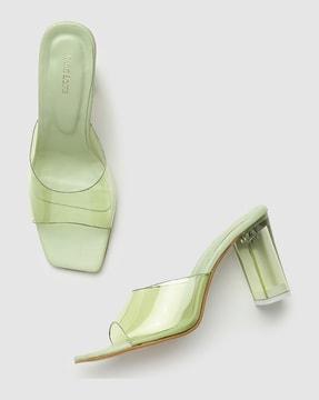 chunky heeled sandals with clear straps