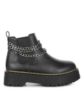 chunky metal chain chelsea boots