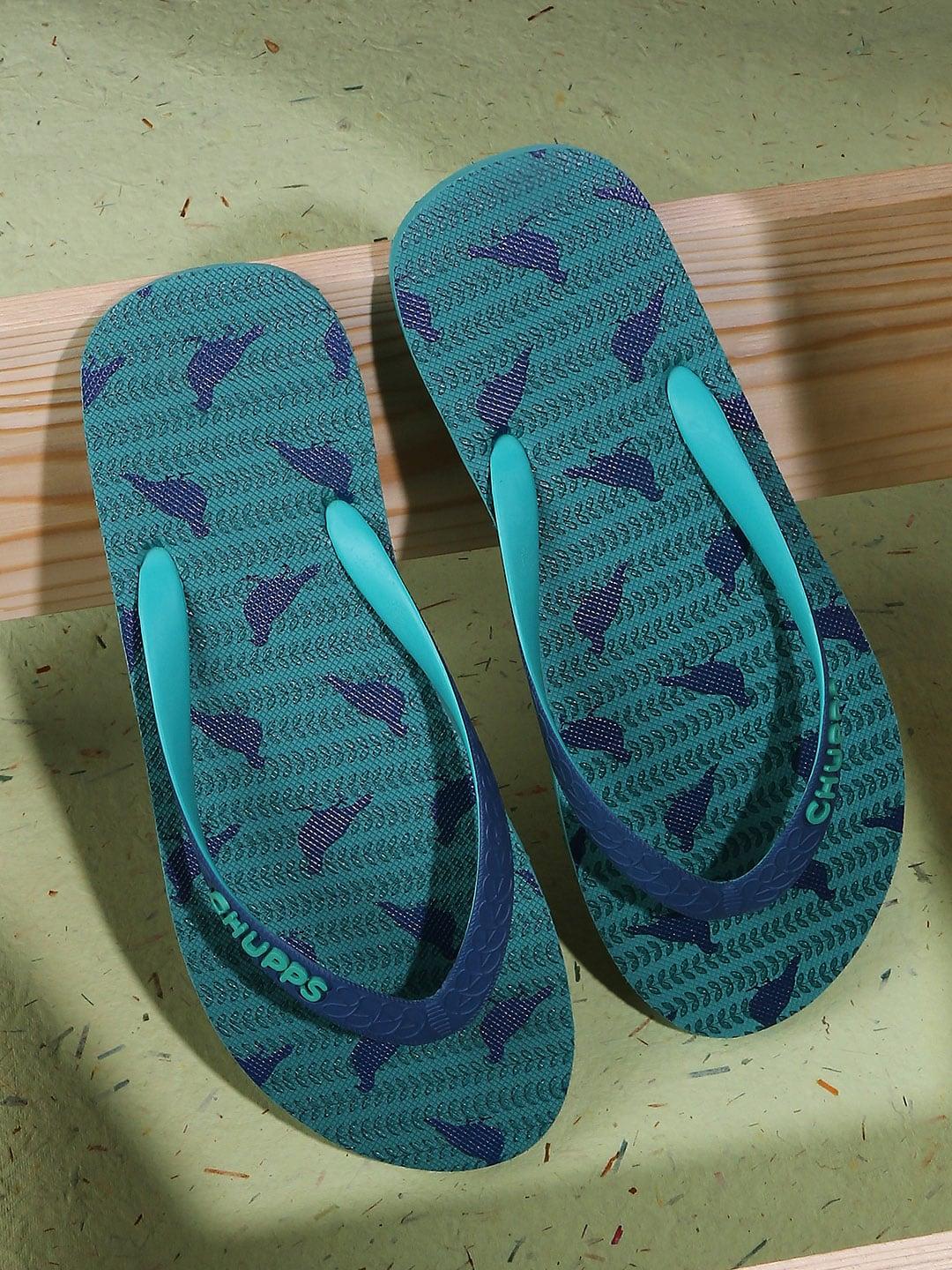 chupps women green & blue printed rubber sustainable thong flip-flops