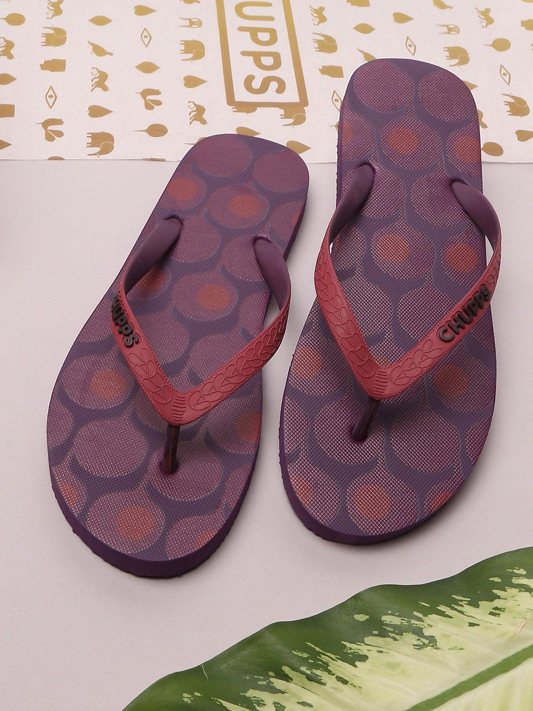 chupps women purple & orange printed rubber sustainable thong flip-flops