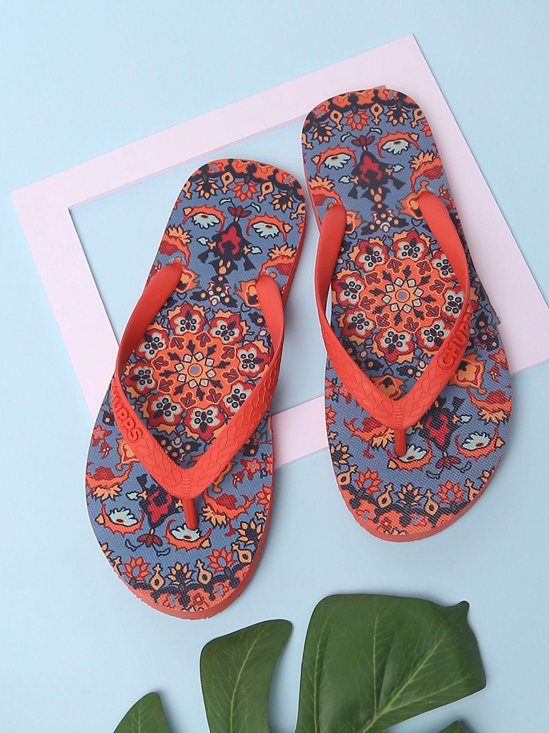 chupps women orange kaleen persian printed natural rubber sustainable thong flip-flops