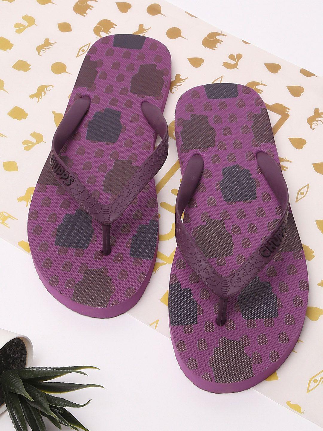 chupps women purple & black printed rubber sustainable thong flip-flops