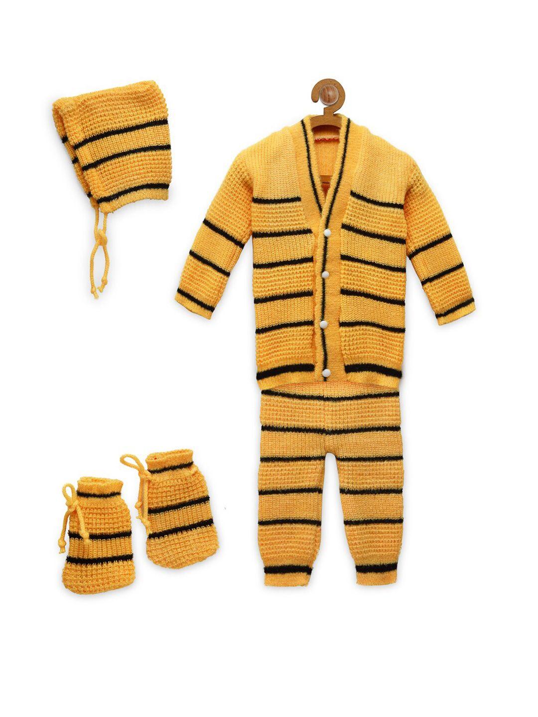 chutput-kids-yellow-&-black-striped-woollen-top-with-pyjamas-&-cap-with-mittens