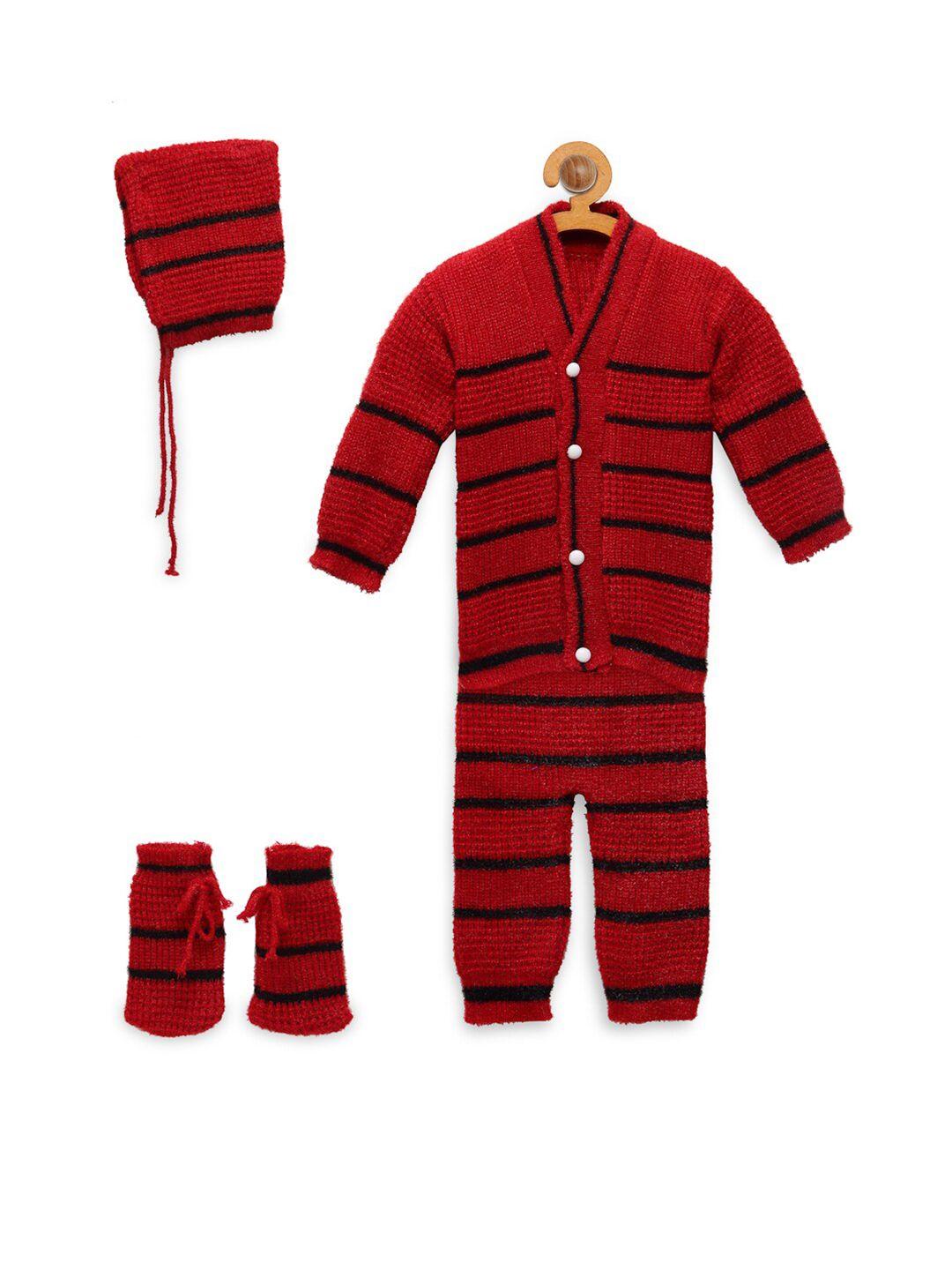 chutput unisex kids maroon & black striped hand knitted crochet pure wool clothing set