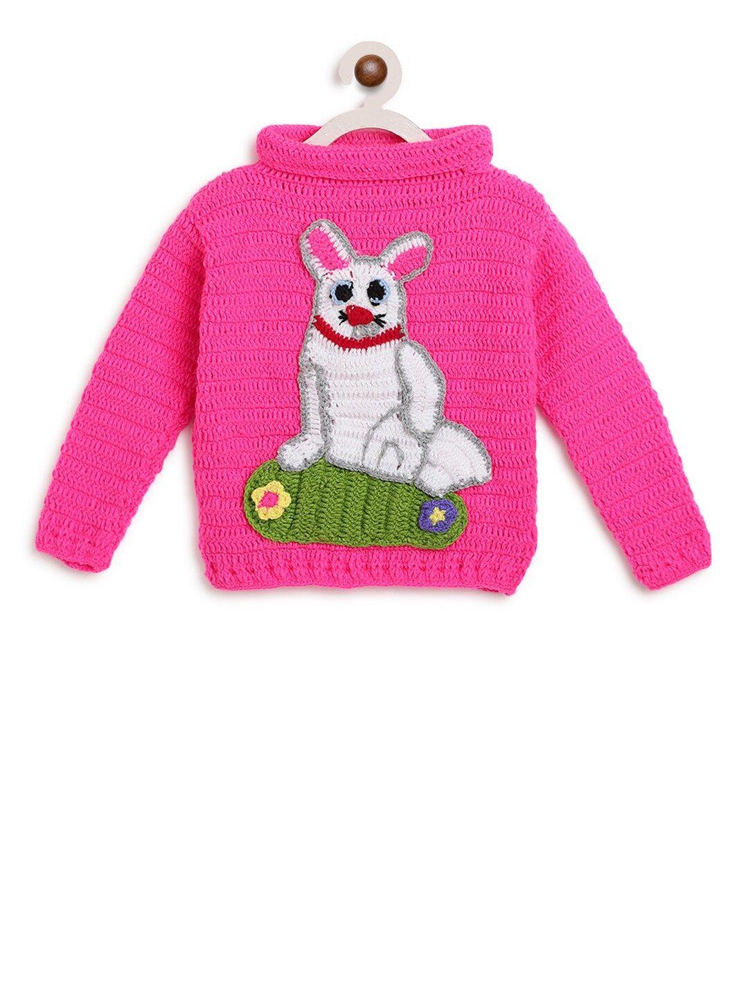 chutput unisex kids pink & white wool pullover