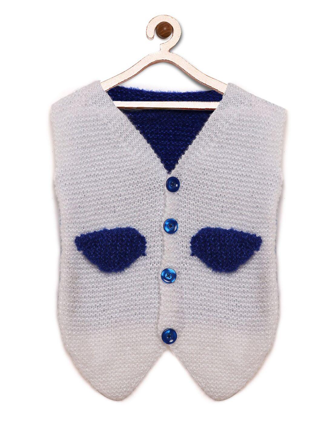chutput unisex kids white & blue sweater vest