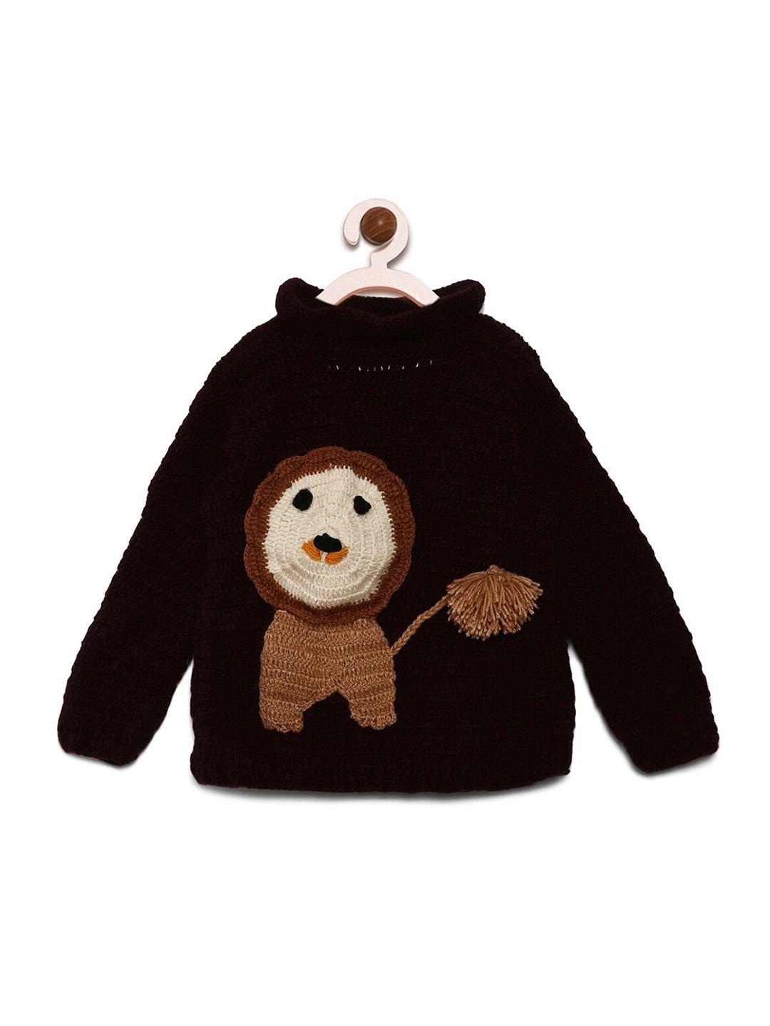 chutput kids black & brown animal embroidered pullover sweater